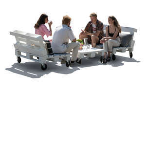 cut out backlit scene of friends sitting in a hipster cafe