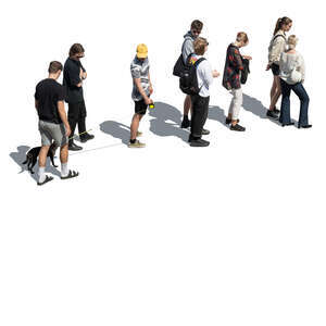 cut out queue of people seen from above