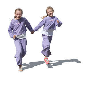 two girls running playfully hand in hand