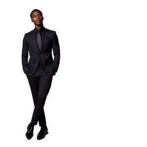 black man wearing a black suit standing