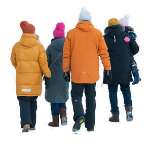 cut out group of people walking in winter