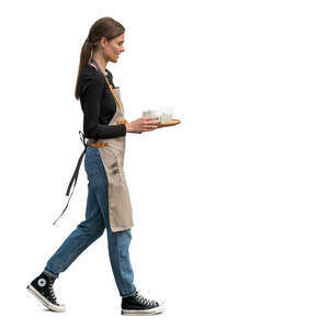 cut out waitress carrying a tray with drinks