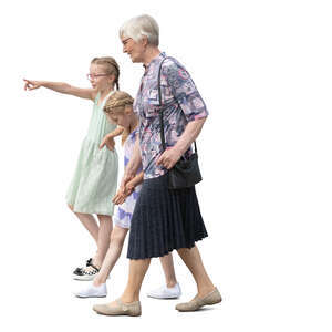 cut out grandmother and granddaughters walking together
