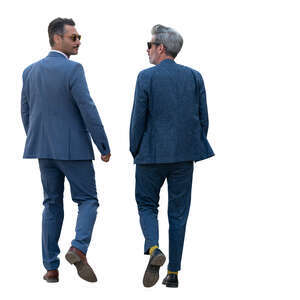 two cut out men in suits walking