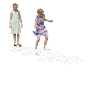 cut out two girls playing hopscotch