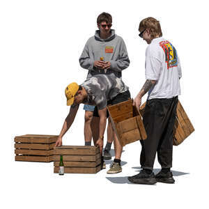 cut out group of young men loading boxes