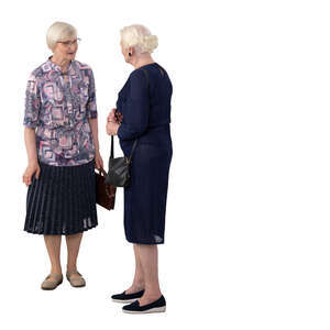 two cut out elderly ladies standing and talking