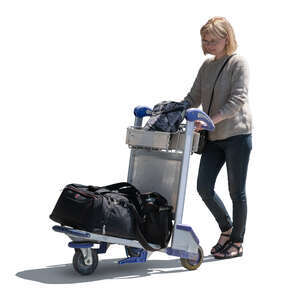 cut out woman at the airport with a luggage trolley