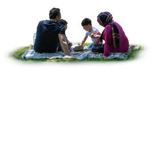 cut out middle eastern family having a picnic in the park