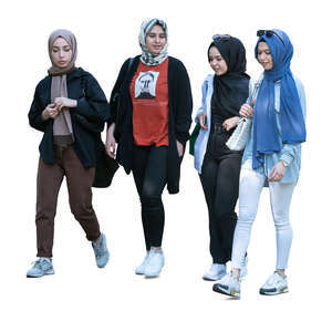 cut out group of young middle eastern girls walking together