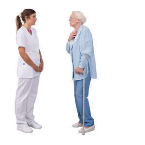 cut out medical worker talking to an elderly woman