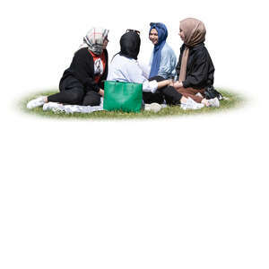 cut out group of muslim girls sitting in the park