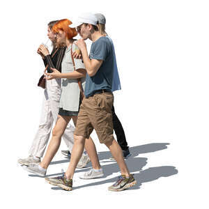 cut out group of teenagers with soft drinks walking