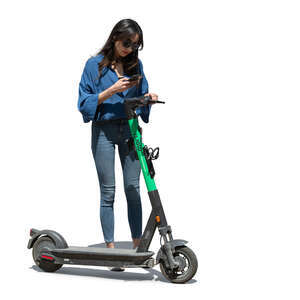 woman standing next to an electric scooter