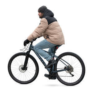 cut out man riding a bike in winter