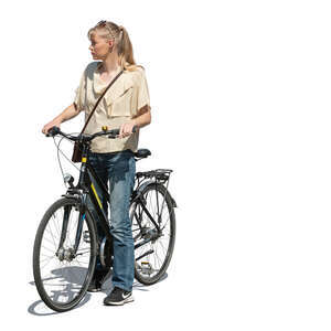 woman with a bicycle standing