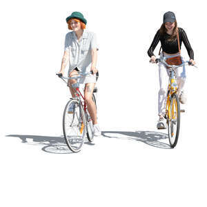 two teenage girls riding bikes