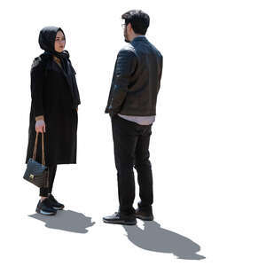 cut out backlit middle eastern man and woman standing and talking