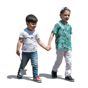 two cut out little boys walking hand in hand