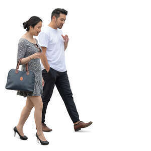 cut out asian man and woman walking