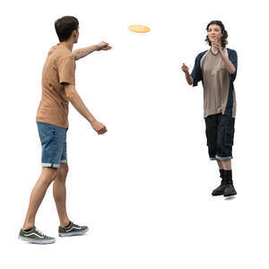 two cut out people playing frisbee