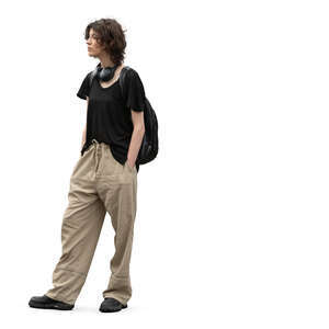 cut out cool young woman standing hands in her pockets