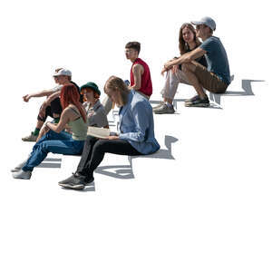 cut out group of teenagers sitting on the stairs