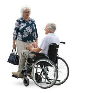 cut out woman talking to an elderly man sitting in a wheelchair