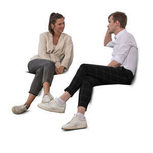 cut out man and woman sitting on a sofa and talking