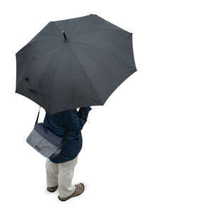 cut out woman with an umbrella standing seen from above