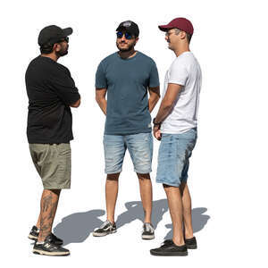 cut out three guys with baseball hats standing and talking