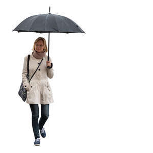 cut out woman with and umbrella walking