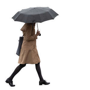 woman with a brown overcoat walking on a rainy day