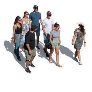 cut out group of friends walking seen from above