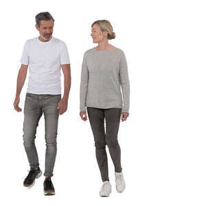 cut out middle aged man and woman walking