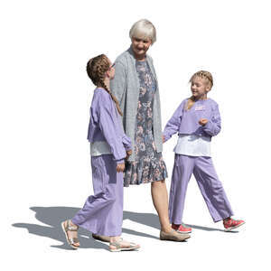 cut out grandmother with two grandkids walking