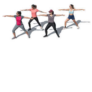 cut out group of women exercising outside seen from above