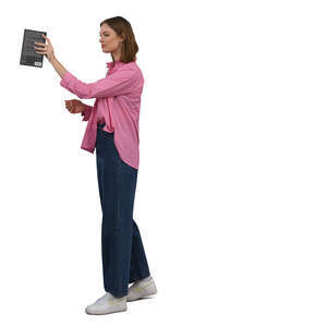 cut out woman taking a book from the shelf