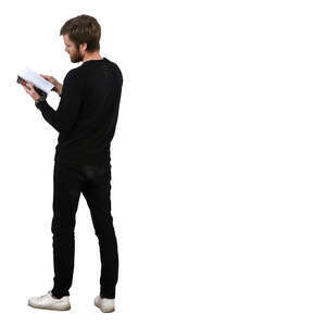 cut out man standing and reading a book