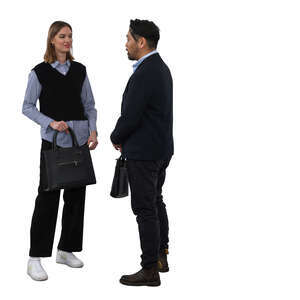 man and woman in business environment standing