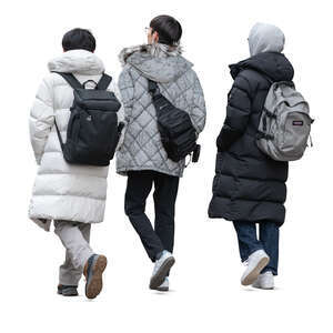 group of three asian teenagers walking