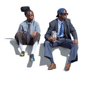 cut out black man and woman sitting outside