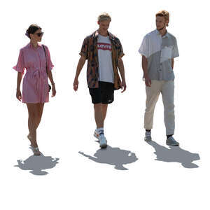 cut out group of three friends walking