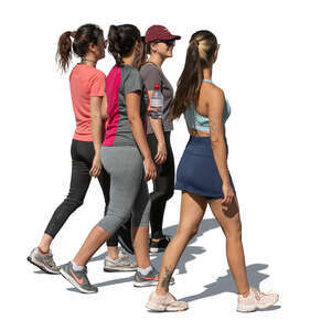 cut out group of sporty women walking