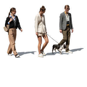 cut out group of people and a dog walking