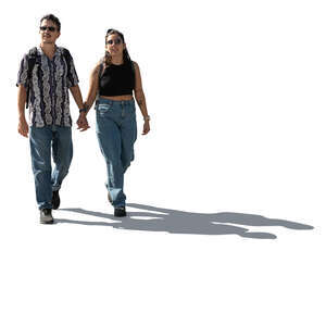 cut out backlit couple walking hand in hand