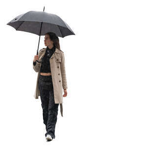 cut out woman with an umbrella walking in the rain