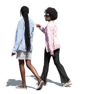 two black women walking and talking