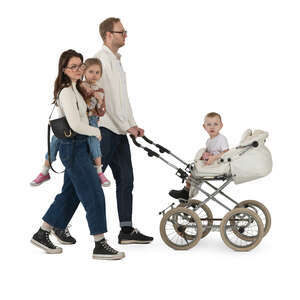 cut out family with two kids and a baby carriage walking