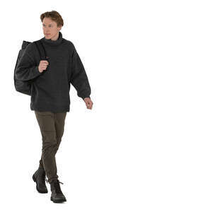 cut out young man with a backpack walking